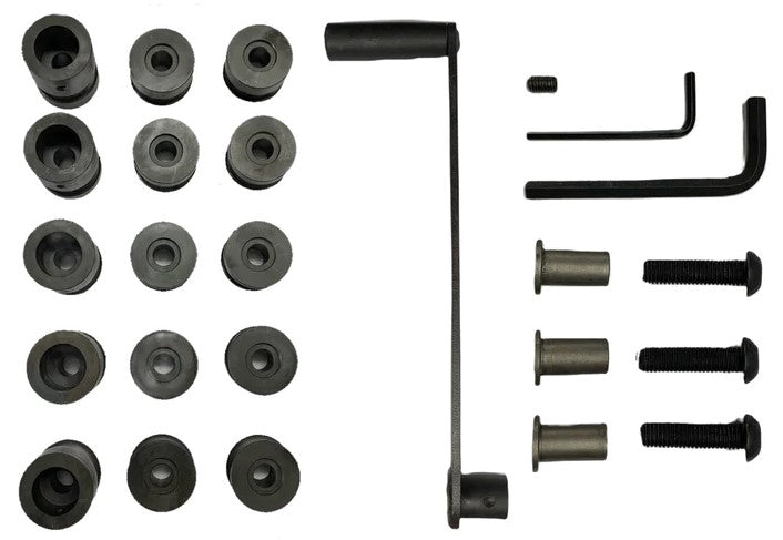 Components making up the Metalcraft Option 4: Tube/Rod roller kit. Option Pack that turns your the MC732 XL5+ Power Bender into a Steel Tube and Rod roller.