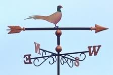 Pheasant Silhouette Painted and used as part of a Weather Vane. Metal Steel Silhouette Common Pheasant .072" Thickness MC1463 (slightly thicker than a penny) approx. size 9 7/8"w x 5 1/2"h.