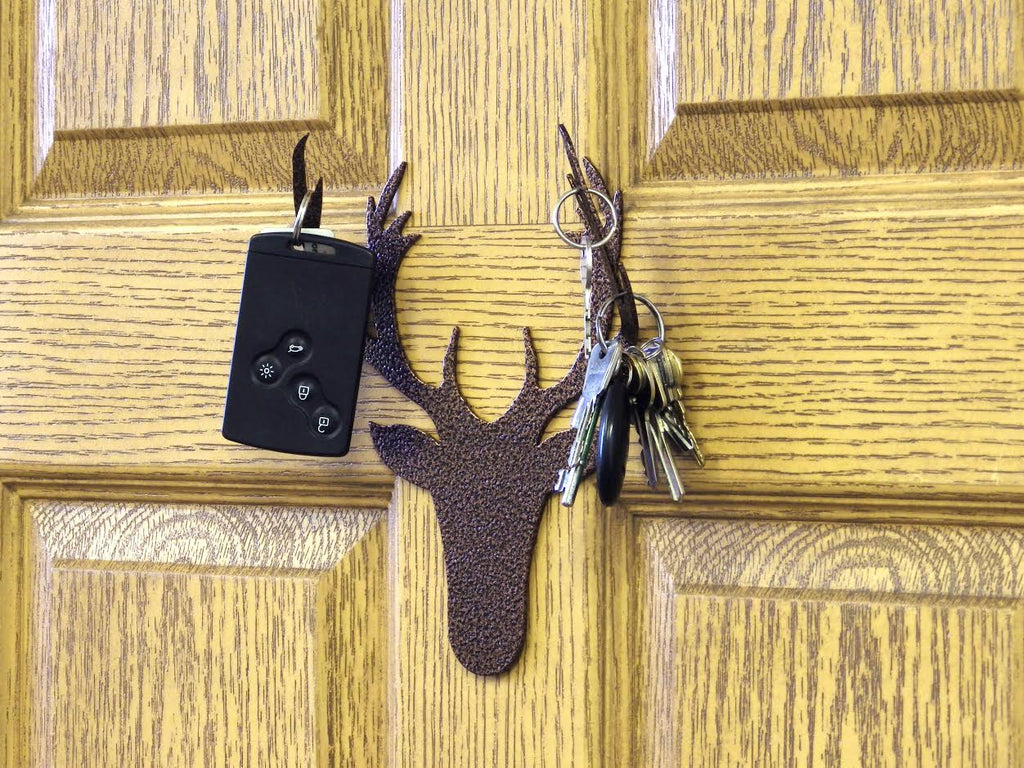 Deer Antlers Painted and used as key holder.  Metal Steel Silhouette Deer Head Buck Stag Rack Antlers .072" Thickness MC1462 (slightly thicker than a penny)  approx. size 7 7/16"w x 9 1/8"h.