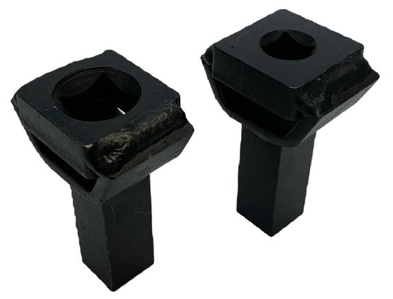 2 special metal gripping ends as part of the Master Twister Basket Making Components. One for 1/4" solid square bar and one for 5/16"