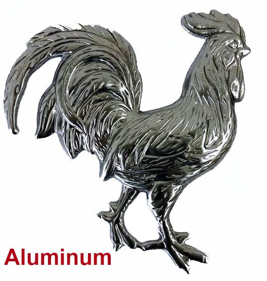Solid Aluminum Stamping Pressed Stamped Rooster Fowl .020" Thickness B4  approx. size 4 1/2"w x 5"h.