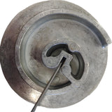 Piece of flat metal strip inserted part way into starting slot on the BJ5 Scroll Bender. This is done to prevent flat spot on scroll. Please note one can also insert all the way into slot to create flat spot at start of scroll if so desired.