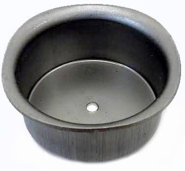 Metal Stamping Pressed Stamped Steel Candle Holder Tea Light .032" C1 approx. size 1 1/2"w (measuring inside top), 1 13/16" (measuring across outside top lip), while the bottom and sides are round - top is not perfectly round which gives tea light holder added design, 1 1/2" (inside bottom), inside walls go straight up 11/16" and then curls out, overall 3/4" high