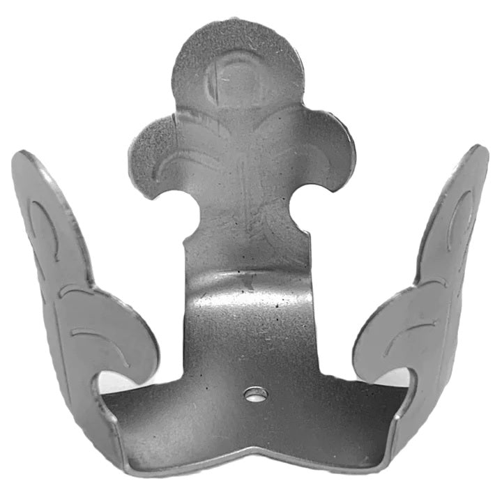 Metal Stamping Pressed Stamped Steel Candle Holder Fleur De Lis .050" C51 approx. size 2" opening from top tip to tip x 2"h bottom has slight curvature with fleur de lis sides going upward sides can be pushed in/out to accommodate different size candles