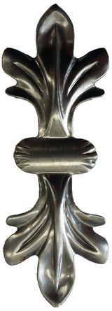 Vertical View. Metal Stamping Pressed Stamped Steel Leaf Acanthus Double .020" Thickness L204  approx. size 4 3/16"w x 1 1/2"h.