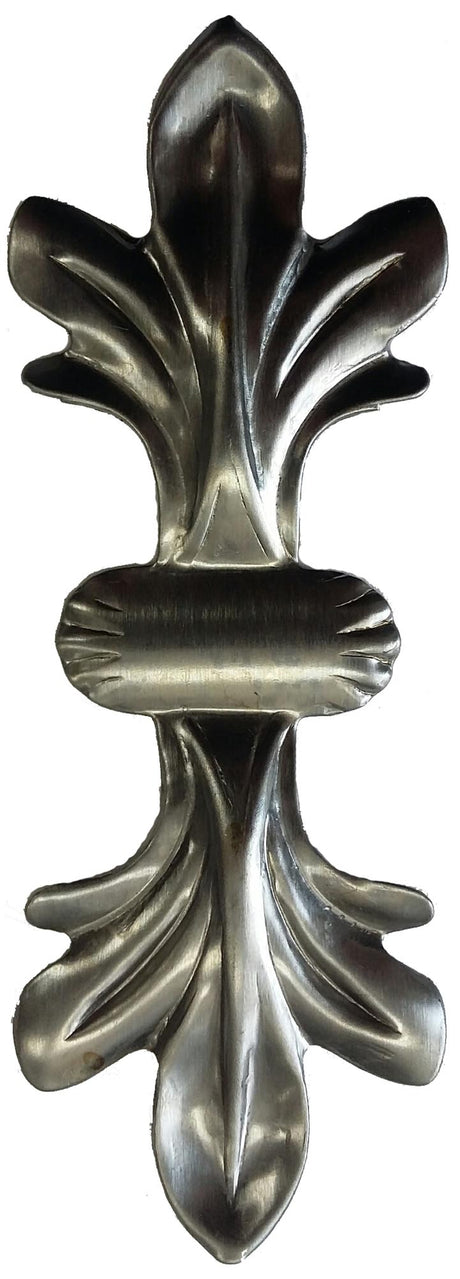 Vertical View. Metal Stamping Pressed Stamped Steel Leaf Acanthus Double .020" Thickness L204  approx. size 4 3/16"w x 1 1/2"h.
