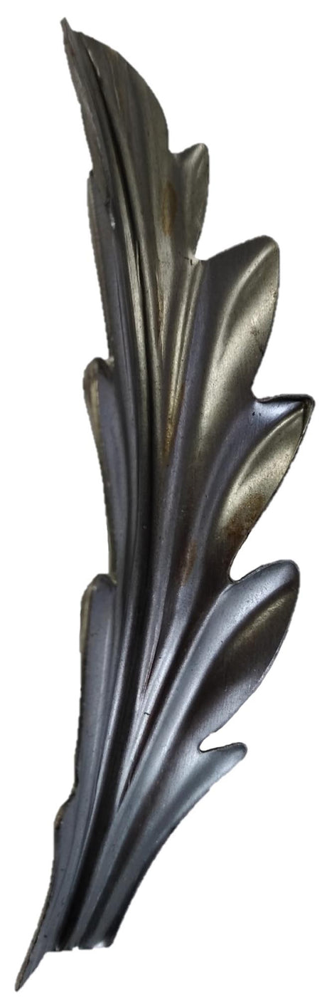 Metal Stamping Pressed Stamped Steel Leaf Acanthus Formed .020" Thickness L219  approx. size 1 1/4"w x 3 13/16"h.