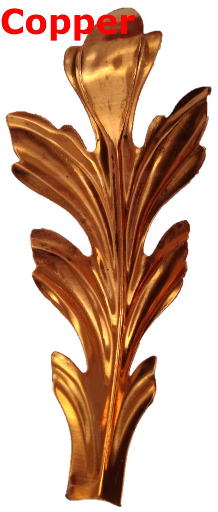 Solid Copper Stamping Pressed Stamped Leaf Acanthus Formed with Tip Upwards .020" Thickness L289  approx. size 2 1/8"w x 5 1/8"h.  