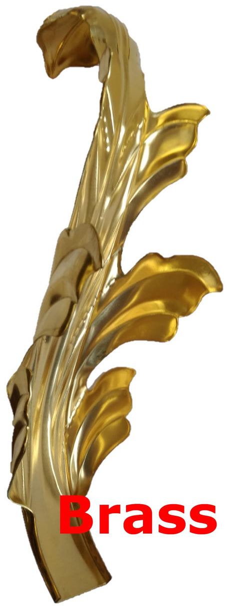 Solid Brass Stamping Pressed Stamped Leaf Acanthus Formed Leaf Tip Upwards and Back Curved .032" Thickness L290  approx. size 2 9/16"w x 9"h.
