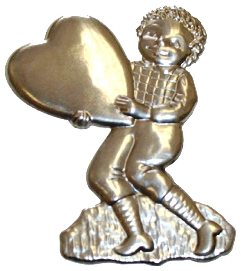 Metal Stamping Pressed Stamped Steel Boy Holding Heart .020" Thickness M45 approx. size 3 3/4"w x 4 3/8"h.