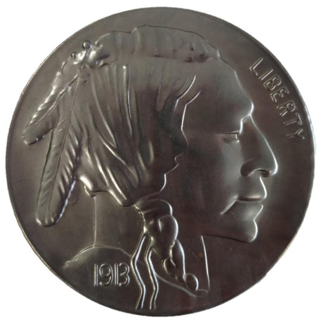 Metal Stamping Pressed Stamped Steel 1913 Coin Indian Head .020" Thickness M88 front side Metal Stamping Pressed Stamped Steel 1913 Coin Indian Head .020" Thickness M88  approx. size 3 1/16" diameter
