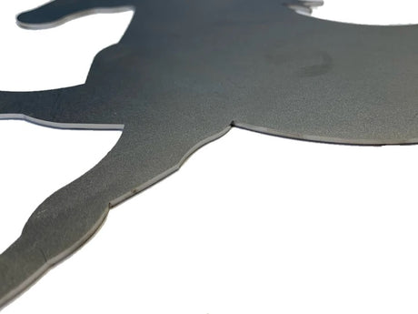 Horse Silhouette Laying Flat.  Metal Steel Silhouette Horse Galloping Trot .075" Thickness MC1488 (slightly thicker than a penny)  approx. size 14 1/4"w x 9 1/2"h