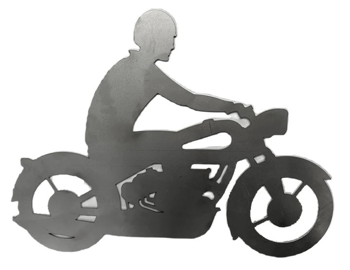 Metal Steel Silhouette Motorcycle Rider Motorbike .075" Thickness MC1491 (slightly thicker than a penny)  approx. size 12 1/16"w x 9"h