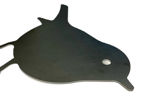 Shows Robin Silhouette Laying Flat. Metal Steel Silhouette Bird Robin .075" Thickness MC1494 (slightly thicker than a penny)  approx. size 10 1/4"w x 7 3/8"h