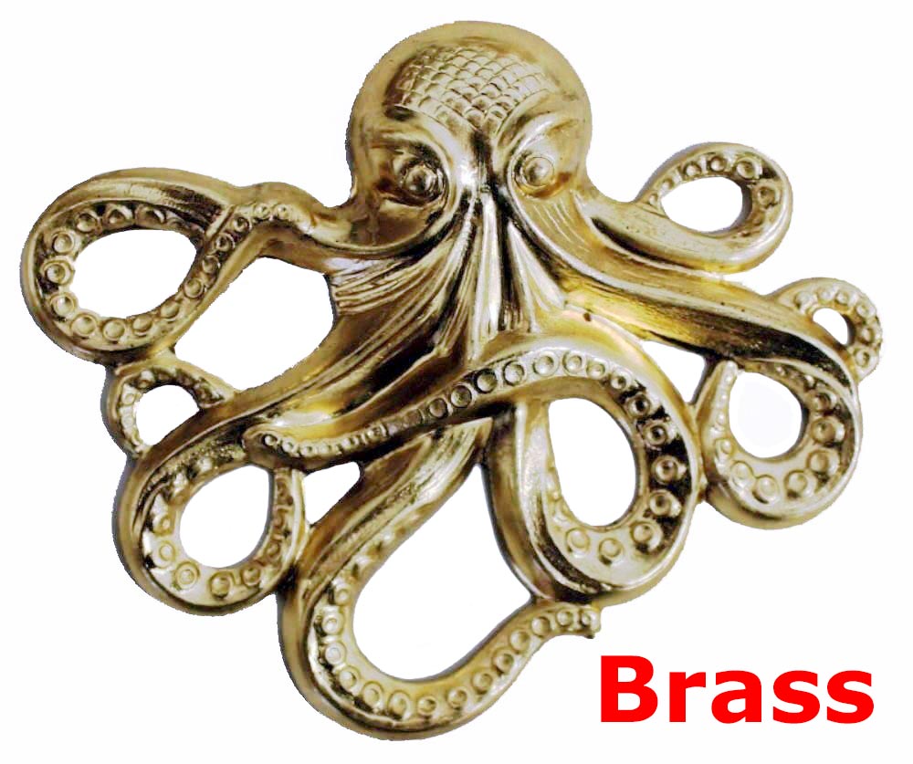 Solid Brass Stamping Pressed Stamped Octopus .020" Thickness SE25  approx. size 2 1/2"w x 2 1/16"h.
