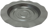 Metal Stamping Pressed Stamped Steel Candle Tray Plate Holder Wavy Scalloped Edge .034" Thickness T36 approx. size 2 7/16" inside bottom base. Overall approx. 3 11/16" diameter across the top This candle tray has a target design on the bottom which is slightly raised, then sides go up 5/16" at a slight 1/16" angle, and then sides flatten out 1/2"