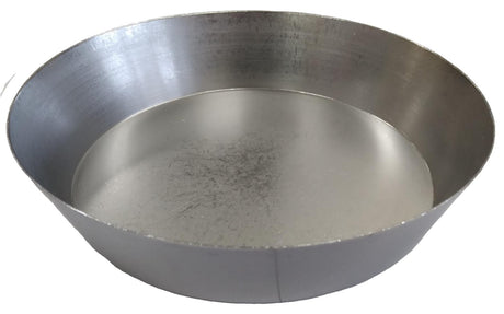 Metal Stamping Pressed Stamped Steel Candle Tray Plate Holder Plain Deep Saucer .032" Thickness T50 approx. sizes 6" inside flat base, sides go up and outward with overall diameter across the top being 7 1/8".   1 1/2" high This T50 candle plate / tray has a flat base, then sides go up and outward approx. 1 5/8"