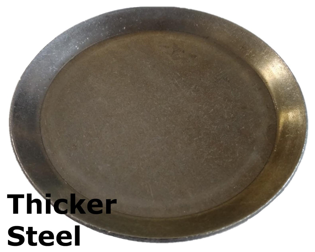 Metal Stamping Pressed Stamped Steel Candle Tray Plate Holder Plain .077" Thickness T51 approx. sizes 3 11/16" inside flat base, sides go up and outward about 7/16" with overall diameter across the top being 4 1/2".  Overall height 5/16"