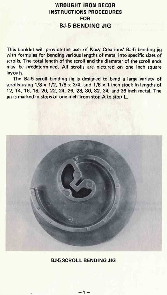 BJ5 Scroll Bending Jig Instructions page 1