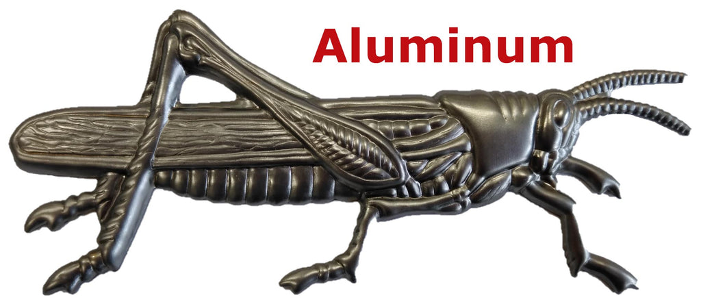 Solid Aluminum Stamping Pressed Stamped Grasshopper Insect .020" Thickness i87  approx. size 5 5/8"w x 2 5/16"h.