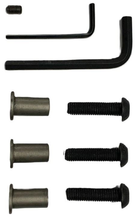Bolts, sleeves, allen wrenches, and grub screw which are part of the Metalcraft Option 4: Tube/Rod Rolling Kit